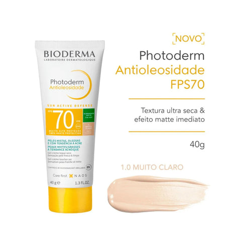 Protetor Solar Facial Bioderma Photoderm Antioleosidade Muito Claro - FPS 70 - 40 g