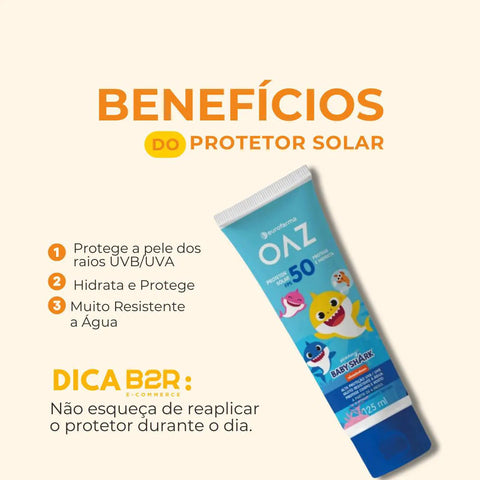 Protetor Solar Oaz Baby Shark Corpo & Rosto Para Crianças FPS 50 - 125 mL