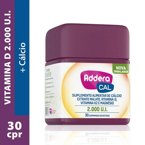 Suplemento Alimentar Addera Cal 2000UI - 30 Unidades - Comprimido