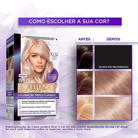 Tintura L'Oréal Imédia Excellence Blondes Suprême Nº 10.12 Louro Claríssimo Pérola
