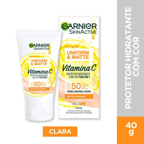 Protetor Solar Facial Garnier Uniform & Matte Vitamina C Clara - FPS 50 - 40 g