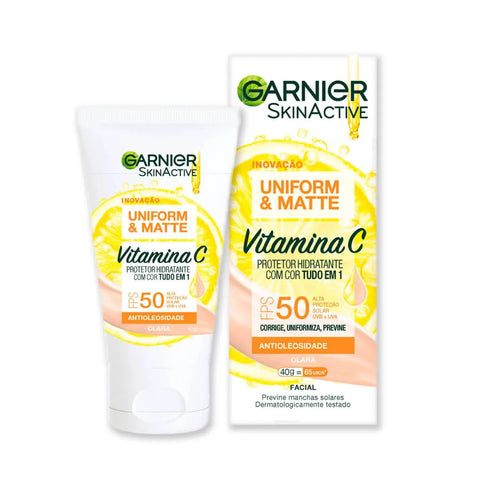 Protetor Solar Facial Garnier Uniform & Matte Vitamina C Clara - FPS 50 - 40 g