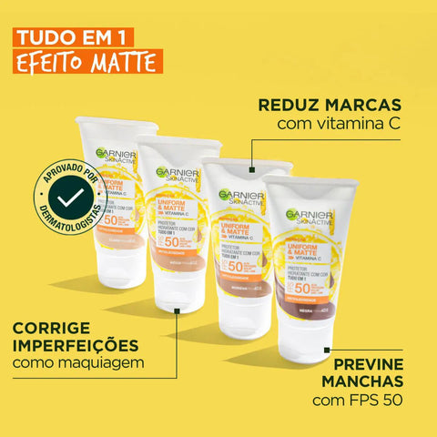 Protetor Solar Facial Garnier Uniform & Matte Vitamina C Clara - FPS 50 - 40 g