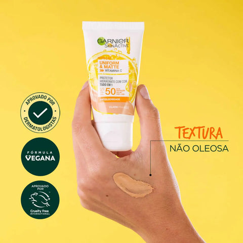 Protetor Solar Facial Garnier Uniform & Matte Vitamina C Clara - FPS 50 - 40 g