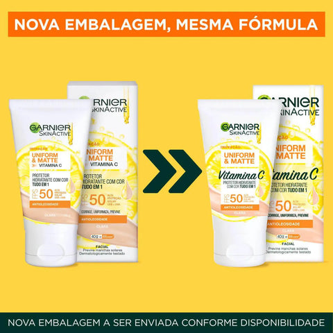 Protetor Solar Facial Garnier Uniform & Matte Vitamina C Clara - FPS 50 - 40 g
