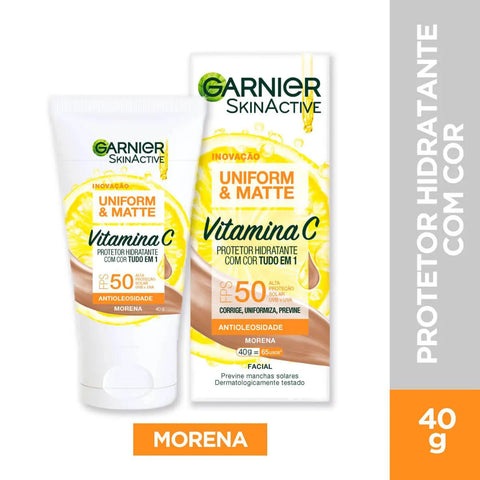 Protetor Solar Facial Garnier Uniform & Matte Vitamina C Morena - FPS 50 - 40 g