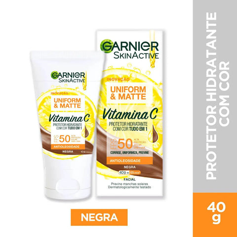 Protetor Solar Facial Garnier Uniform & Matte Vitamina C Negra - FPS 50 - 40 g