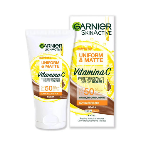Protetor Solar Facial Garnier Uniform & Matte Vitamina C Negra - FPS 50 - 40 g