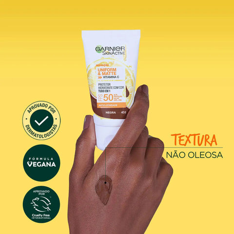 Protetor Solar Facial Garnier Uniform & Matte Vitamina C Negra - FPS 50 - 40 g