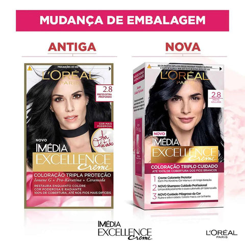 Tintura L'Oréal Imédia Excellence Creme Nº 2.8 Preto Extra Profundo