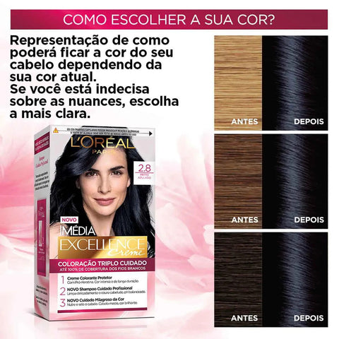 Tintura L'Oréal Imédia Excellence Creme Nº 2.8 Preto Extra Profundo