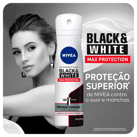 Desodorante Antitranspirante Feminino Nivea Black & White Máxima Proteção Aerossol, 1 Unidade Com 150 Ml