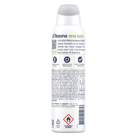 Desodorante Antitranspirante Aerosol Feminino Rexona Erva Doce 72 Horas 150Ml