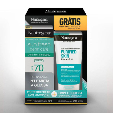 Kit Neutrogena Facial Protetor Solar Sun Fresh Derm Care + Gel de Limpeza Purified Skin FPS 70 - 40 g + 60 g