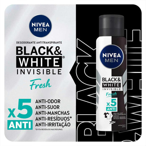 Desodorante Antitranspirante Masculino Nivea Men Invisible For Black & White Fresh Aerossol, 1 Unidade Com 150Ml