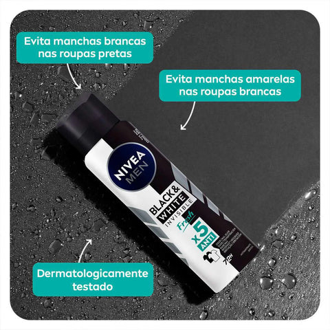 Desodorante Antitranspirante Masculino Nivea Men Invisible For Black & White Fresh Aerossol, 1 Unidade Com 150Ml
