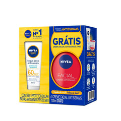 Kit Nivea Sun Protetor Solar Facial Toque Seco Antissinais + Creme Facial Antissinais FPS 60 - 50 mL + 100 g