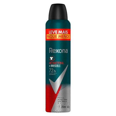 Desodorante Masculino Rexona Antibacterial Invisible, Aerossol, 1 Unidade Com 250Ml, Leve Mais Por Menos