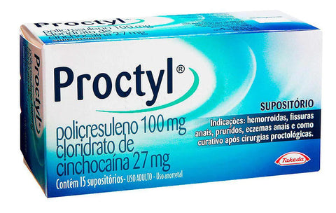 Proctyl 100mg + 27mg - 15 Unidades - Supositório