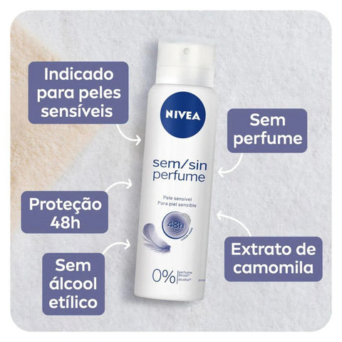 Desodorante Antitranspirante Nivea Pele Sensível Sem Perfume, Aerossol, 1 Unidade Com 150Ml