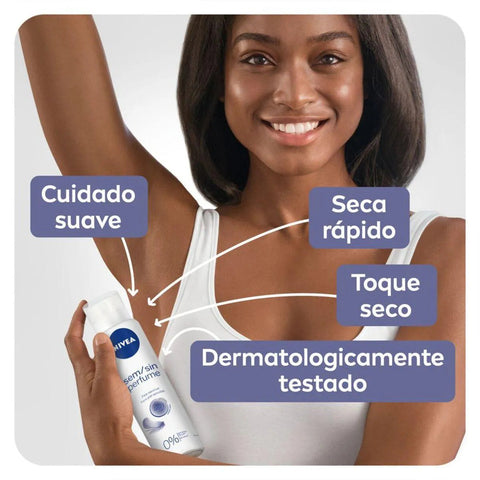 Desodorante Antitranspirante Nivea Pele Sensível Sem Perfume, Aerossol, 1 Unidade Com 150Ml