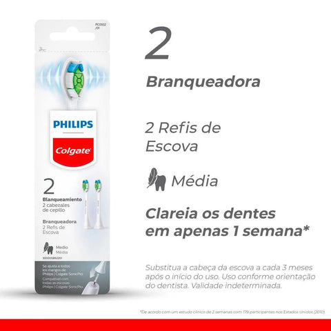 Refil Para Escova de Dente Elétrica Philips Branqueadora Média Com 2 Unidades