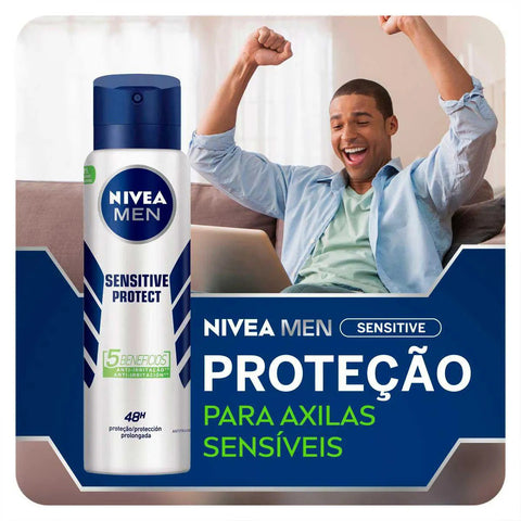 Desodorante Antitranspirante Masculino Nivea Men Sensitive Protect Aerossol, 1 Unidade Com 150Ml