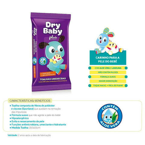 Toalha Umedecida Dry Baby Plus 50 Unidades