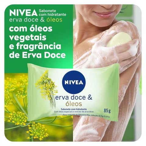 Sabonete Hidratante Nivea Erva-Doce e Óleos, Barra, 1 Unidade Com 85G