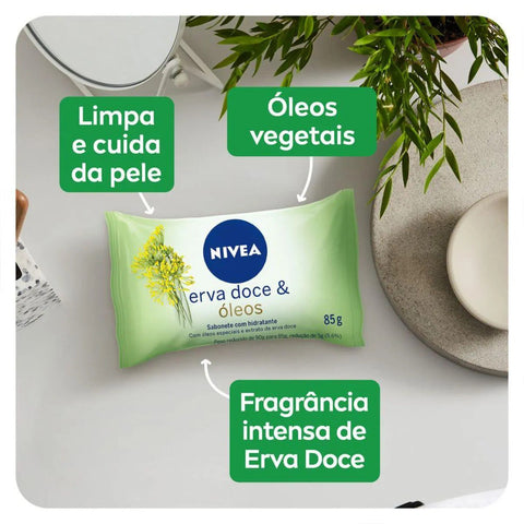 Sabonete Hidratante Nivea Erva-Doce e Óleos, Barra, 1 Unidade Com 85G