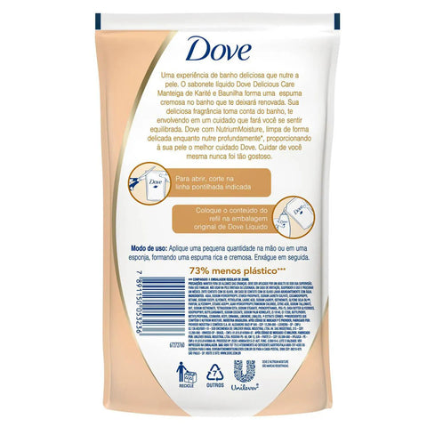 Sabonete Dove Delicious Care Karité e Baunilha, Refil, Líquido, 1 Unidade Com 200Ml