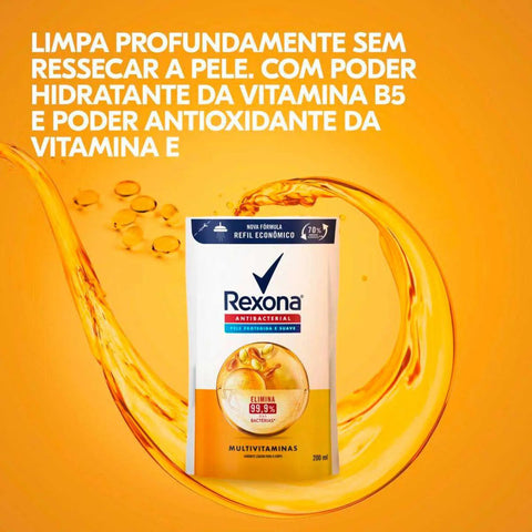 Sabonete Corporal Rexona Antibacterial Multivitaminas, Líquido, Refil, 1 Unidade Com 200Ml