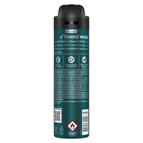 Desodorante Antitranspirante Masculino Rexona Men Invisible, Aerossol, 1 Unidade Com 150Ml