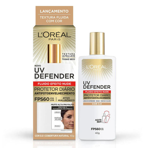 Protetor Solar Facial L'Oréal UV Defender Cor 3.0 - FPS 60 - 40 g