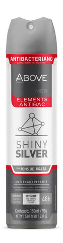 Desodorante Antitranspirante Masculino Above Elements Invisible Antibac Shiny Silver, Aerossol Com 150Ml