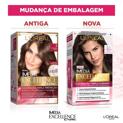 Tintura L'Oréal Imédia Excellence Creme Nº 5.1 Castanho Claro Acinzentado
