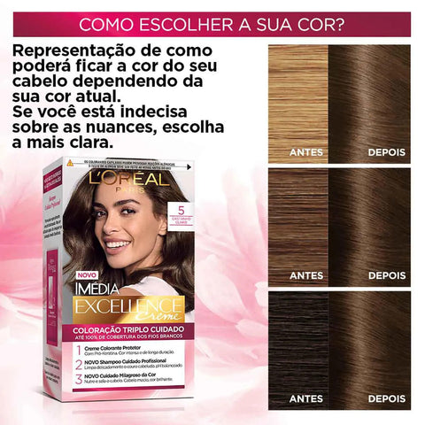 Tintura L'Oréal Imédia Excellence Creme Nº 5 Castanho Claro