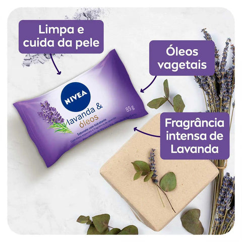 Sabonete Hidratante Nivea Lavanda e Óleos, Barra, 1 Unidade Com 85G