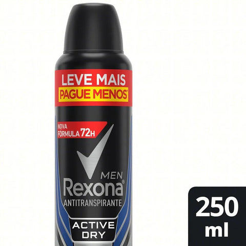 Desodorante Antitranspirante Masculino Rexona Men Aactive Dry, Aerossol, 1 Unidade Com 250Ml, Leve Mais Pague Menos