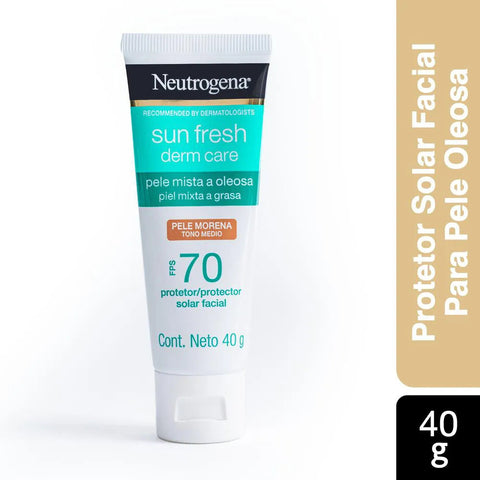 Protetor Solar Facial Neutrogena Sun Fresh Derm Care Pele Morena - Mista a Oleosa - FPS 70 - 40 g