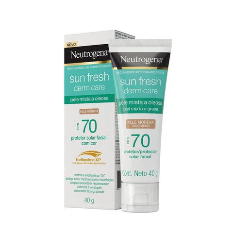 Protetor Solar Facial Neutrogena Sun Fresh Derm Care Pele Morena - Mista a Oleosa - FPS 70 - 40 g