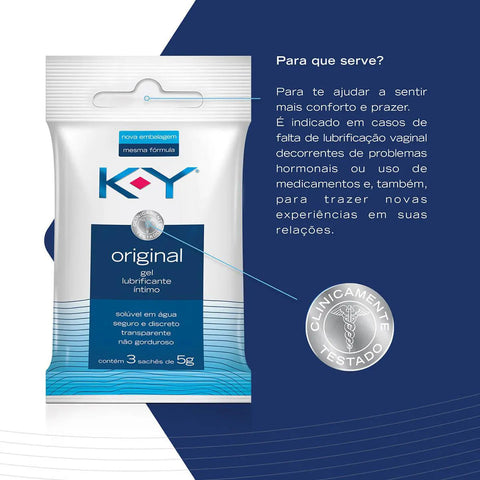 Gel Lubrificante Íntimo K-Y Sachê, 3 Unidades Com 5G Cada