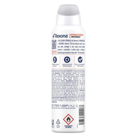 Desodorante Antitranspirante Feminino Rexona Motionsense Antibacterial + Invisible, Aerossol, 1 Unidade Com 150Ml