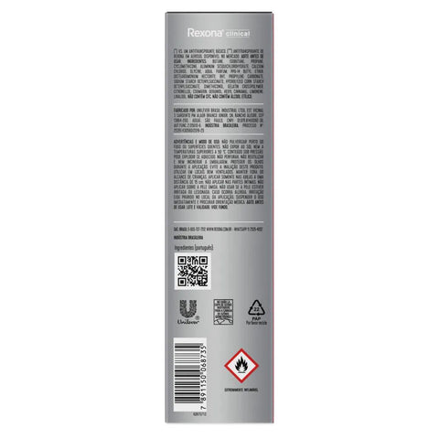 Desodorante Masculino Rexona Men Clinical Sport, Aerossol, 1 Unidade Com 150Ml