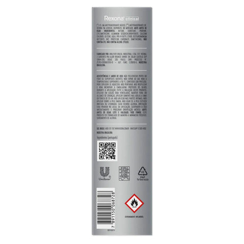 Desodorante Masculino Rexona Men Clinical Sem Perfume, Aerossol, 1 Unidade Com 150Ml