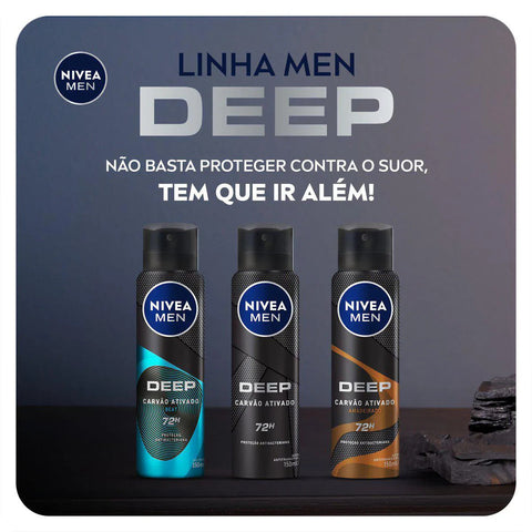 Desodorante Antitranspirante Masculino Nivea Men Deep Carvão Ativado Amadeirado, Aerossol, 1 Unidade Com 150Ml