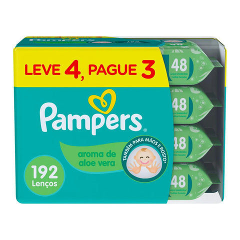 Lenço Umedecido Pampers Aloe Vera 192 Unidades