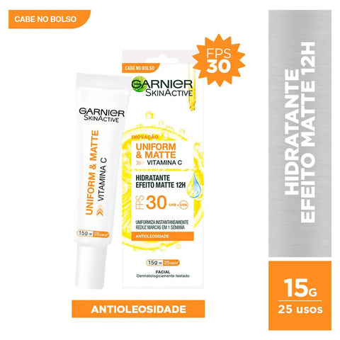 Protetor Solar Hidratante Facial Garnier Skinactive Uniform & Matte Vitamina C FPS 30 - 15 g