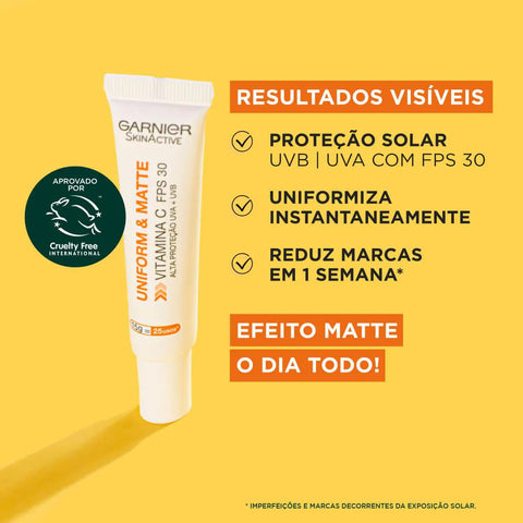 Protetor Solar Hidratante Facial Garnier Skinactive Uniform & Matte Vitamina C FPS 30 - 15 g