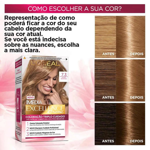 Tintura L'Oréal Imédia Excellence Creme Nº 7.3 Louro Dourado
